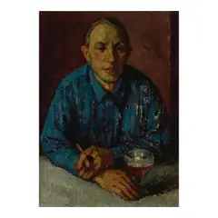 Mischa Askenazy, Man with a Drink and Woman Sewing (a double-sided work), oil on canvas