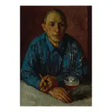 Mischa Askenazy, Man with a Drink and Woman Sewing (a double-sided work), oil on canvas