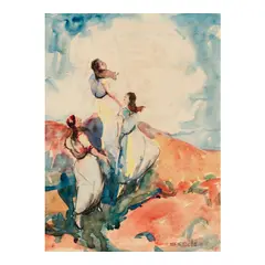 Selden Connor Gile, Three Women on a Hilltop and Washerwoman (a double-sided work), 1931, watercolor on paper