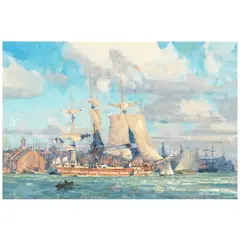 Christopher Blossom, Ship Alert, Departing Boston, Thanksgiving 1834, oil on canvasboard