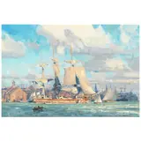 Christopher Blossom, Ship Alert, Departing Boston, Thanksgiving 1834, oil on canvasboard