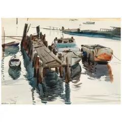Maurice Logan, Boats at the Dock, watercolor on paper