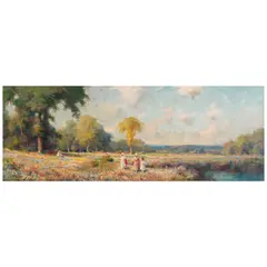 Sidney Saunders, Figures Walking in a Field of Wildflowers, oil on canvas