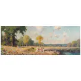 Sidney Saunders, Figures Walking in a Field of Wildflowers, oil on canvas
