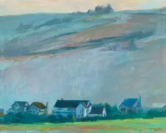 Jian Wang, First Morning Light in the Valley, oil on canvasboard