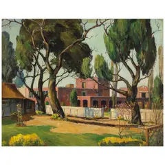 Oliver Milburn, Trees Along the Fence, oil on canvas