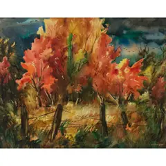 Howard Cook, Apple Orchard, watercolor on paper laid to board