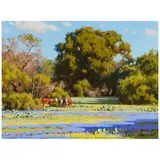 Jimmy Dyer, Cows in a Meadow, oil on canvasboard
