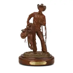 Morning' Call For Horses by Bill Nebeker, bronze with reddish brown patina, sold Jul 2026