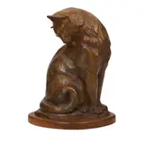 Sandy Scott, Preening Cat, bronze with reddish brown patina