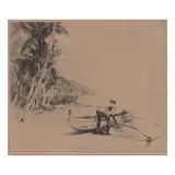 John Melville Kelly, Old Hawaii (Outrigger), 1937, Etching on wove paper, faintly signed in pencil and annotated 'Hawaii'