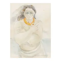 Yvonne Cheng, Portrait of a Woman with Feather Lei, 1985, watercolor and graphite on paper