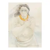 Yvonne Cheng, Portrait of a Woman with Feather Lei, 1985, watercolor and graphite on paper