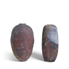 American School, Two Raku Vases, one unsigned and identified as by Bruce Wall (on a label on the interior); the other signed 'Kamikawa' (on the underside)
