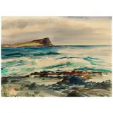Jean Tiffany Youngs Boone, View of Manana Island from Makapuʻu Beach, watercolor on paper