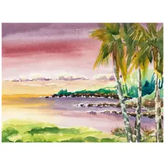 American School, Beach Landscapes (a group of two), watercolor on paper
