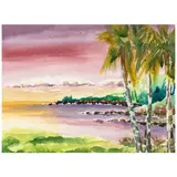 American School, Beach Landscapes (a group of two), watercolor on paper