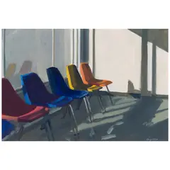 John Register, Row of Multicolored Chairs, 1987, oil on paper