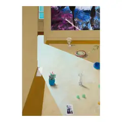 Paul Wonner, Still Life with Painting and Postcard by Raffael, 1976, acrylic on canvas in artist's painted frame