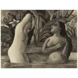 Lucretia Van Horn, Tehuanas Bathing, circa 1926, ink, charcoal and graphite on paper mounted to board