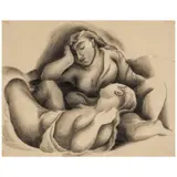 Lucretia Van Horn, Untitled (Two Women), circa 1926, charcoal on paper mounted to board