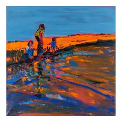 Henrietta Berk, Four Figures at the Beach, circa 1965-70, oil on canvas
