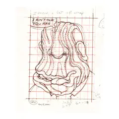 Peter Saul, Study for Prune Head, 2001, graphite and ink on paper