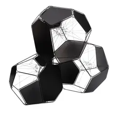 Tomás Saraceno, GJ 1214 b/M+Mb, 2016, powder coated stainless steel, black panels, polyester rope, fishing line and steel thread