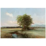 D. Howard Hitchcock, Landscape with Kiawe Tree by a Stream, oil on canvas