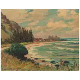 D. Howard Hitchcock, Ka'a'awa Beach from Laʻopuki, Windward, Oʻahu, 1928, oil on board