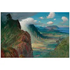 D. Howard Hitchcock, Nuʻuanu Pali Lookout, Oʻahu, 1929, oil on canvas affixed to board