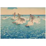 Charles William Bartlett, Surf-Riders, Honolulu (Miles & Saville 47), c. 1919-20, Woodcut in colors on japon paper, State B
