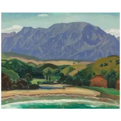 Eugene Savage, Kauai, Tropical Trees, and Kalalea Mountain (from Anahola, Kauai) (a group of three), Kauai and Trees both inscribed 'Eugene Savage' (on the reverse); Kalalea unsigned and inscribed 'KALALEI' (on the stretcher bar)