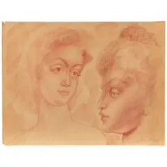 Madge Tennent, Untitled (Two Views of a Hawaiian Model), 1953, sanguine and white chalk on paper