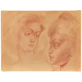 Madge Tennent, Untitled (Two Views of a Hawaiian Model), 1953, sanguine and white chalk on paper