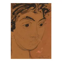 Madge Tennent, Portrait Head of a Woman, 1952, pen and ink, wash, and pastel on paper