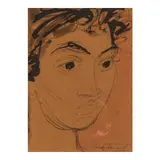 Madge Tennent, Portrait Head of a Woman, 1952, pen and ink, wash, and pastel on paper