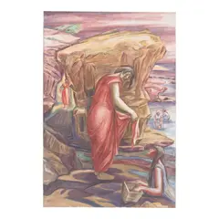 Juliette May Fraser, Limu Gatherers, 1954, pigment and lime plaster on Canec