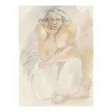 Yvonne Cheng, Portrait of a Seated Woman with One Hand on Chin, 1988, watercolor and ink on paper