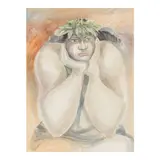 Yvonne Cheng, Portrait of a Seated Woman with Two Hands on Chin, 1988, watercolor and graphite on paper