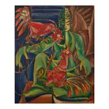 Ralph Iwamoto, Bodhisattva with Roosters, 1951, oil on canvas