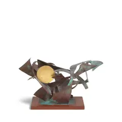 Satoru Abe, Untitled (Sun), 2000, bronze-brazed copper cutout with gold leaf and verdigris patina
