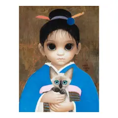 Margaret Keane, Little Girl in Blue Kimono with Siamese Kitten, 1988, oil and gold leaf on canvas