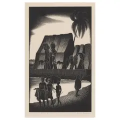 Paul Landacre, Celebration; Royal Temple at Kailua (Idols) (Wien 172; 173), 1935, Two wood engravings on thin laid Japanese paper, each signed in pencil