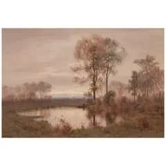 Man in a Boat on a Pond by Henry Farrer, 1889, watercolor on paper, sold Jan 2026