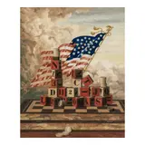 Allen Saalburg, Flag on a Checkerboard with Blocks, gouache on board