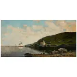 Alfred Thompson Bricher, Sailing by the Lighthouse, oil on canvas