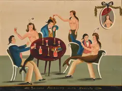 Ralph Eugene Cahoon, Sailors Reveling with Harlots, oil on Masonite in a giltwood frame