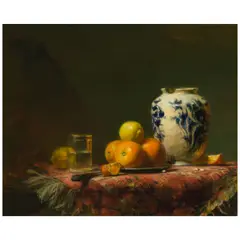 David A. Leffel, Still Life with Vase and Oranges, 1977, oil on canvas