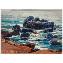 Hanson Puthuff, Rocky Coast, oil on Masonite